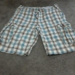 American Eagle, Brown Blue and White Plaid Shorts